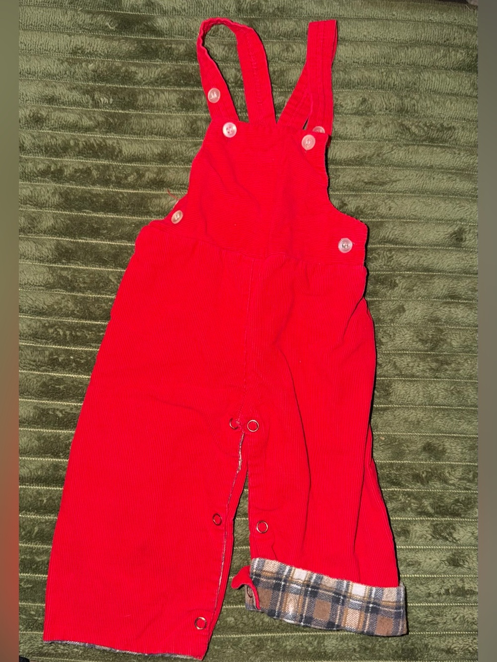Vintage French Toast Red Corduroy Overalls 18M Plaid Lined